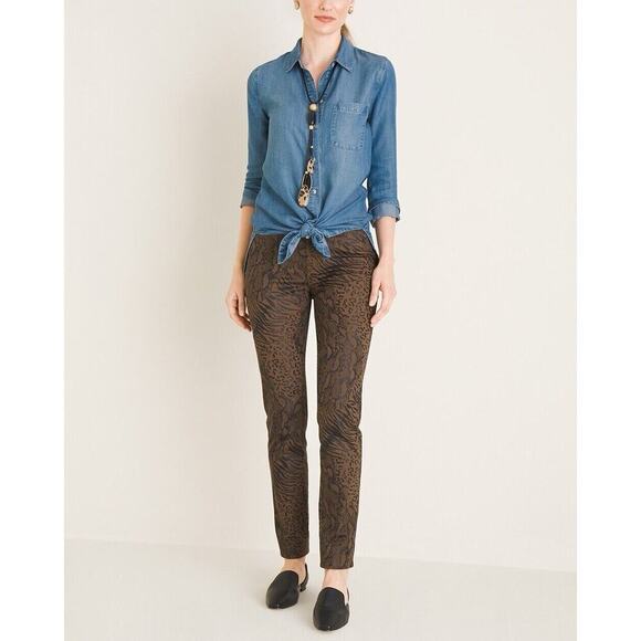 🆕 Chico’s Coated Animal-Print Jeggings SZ 2/12 - Picture 2 of 7